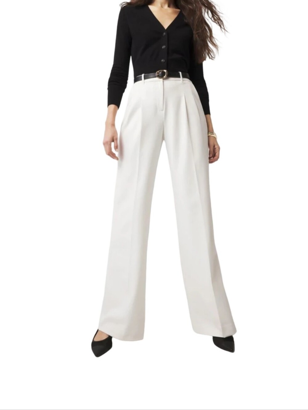 White House Black Market Cream Wide-Leg High-Rise Trousers The Boot Plus Size 16